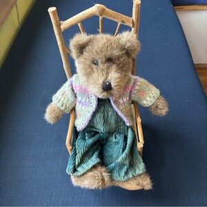 Adorable Plush Boyd’s Bear on a Chair with Sweater and Corduroy Overalls